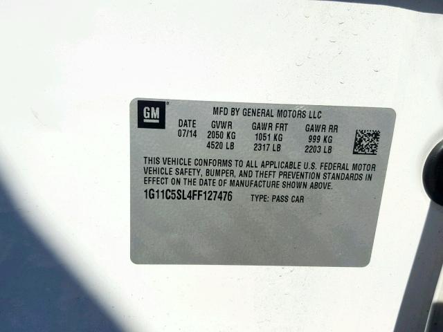 1G11C5SL4FF127476 - 2015 CHEVROLET MALIBU 1LT 白色 照片 10