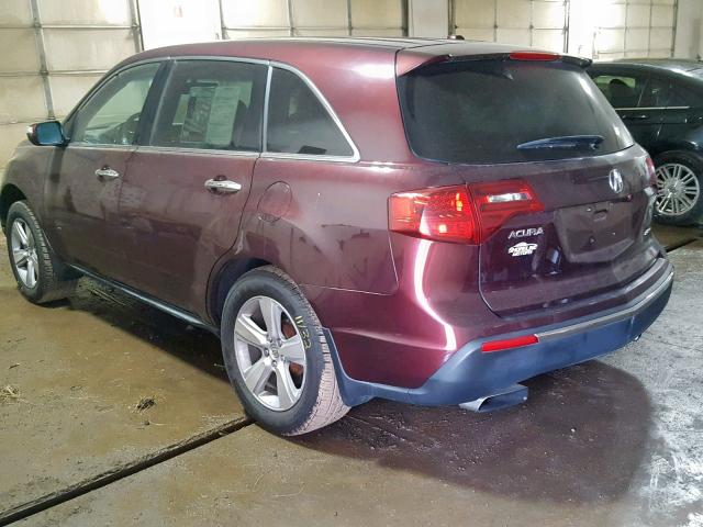 2HNYD2H23AH502257 - 2010 ACURA MDX MAROON photo 3