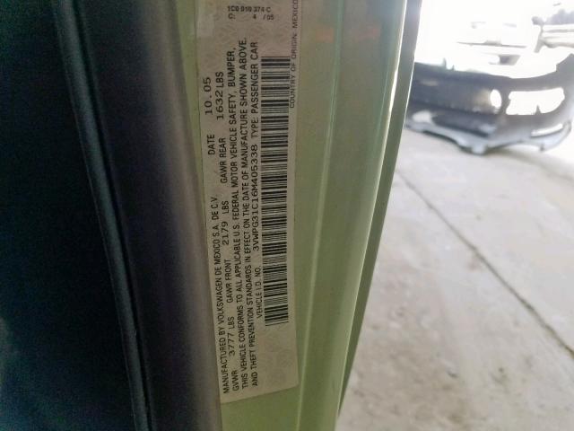 3VWPG31C16M405338 - 2006 VOLKSWAGEN NEW BEETLE მწვანე ფოტო 10