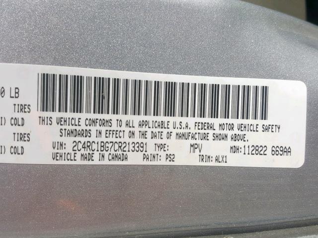 2C4RC1BG7CR213391 - 2012 CHRYSLER TOWN & COU SILVER photo 10