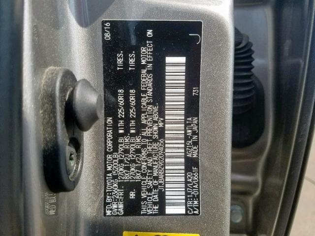 JTJBARBZ9G2094056 - 2016 LEXUS NX 200T BA SILVER photo 10