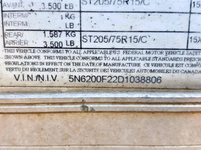 5N6200F22D1038806 - 2013 CARGO TRAILER SILVER photo 10