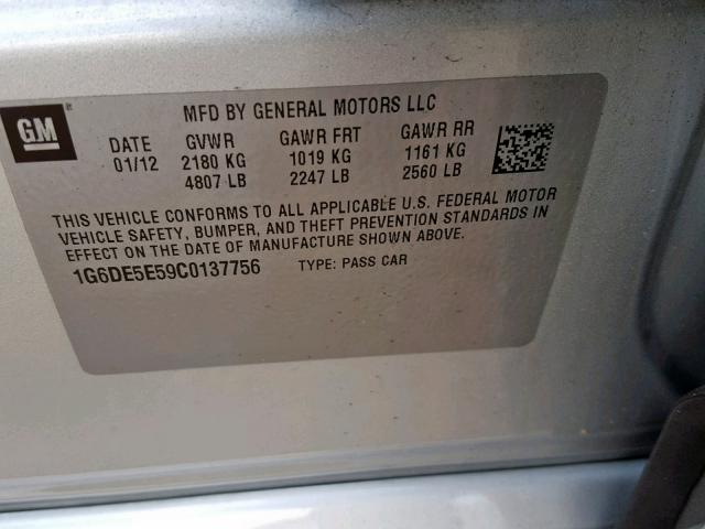 1G6DE5E59C0137756 - 2012 CADILLAC CTS LUXURY SILVER photo 10