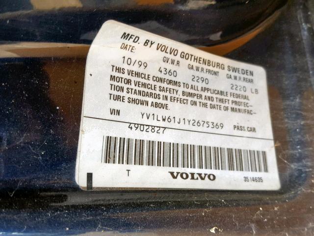 YV1LW61J1Y2675369 - 2000 VOLVO V70 BASE BLUE photo 10