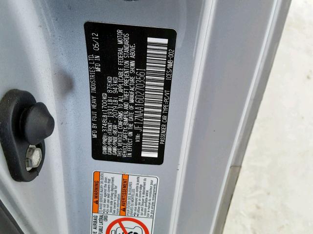 JF1ZNAA16D2703561 - 2013 TOYOTA SCION FR-S SILVER photo 10