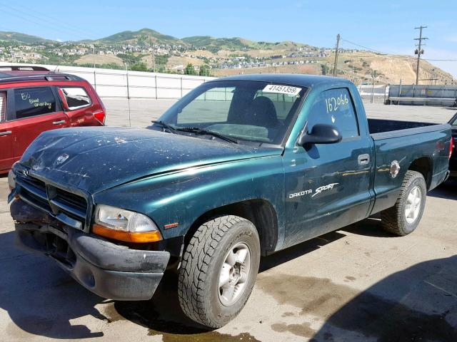 1B7FL26P3XS238599 - 1999 DODGE DAKOTA GREEN photo 2