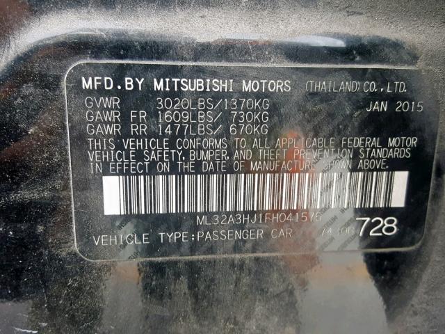 ML32A3HJ1FH041576 - 2015 MITSUBISHI MIRAGE DE BLACK photo 10