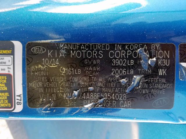 KNAFZ4A88F5354028 - 2015 KIA FORTE EX BLUE photo 10