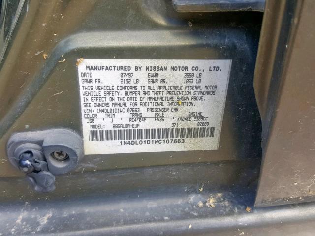 1N4DL01D1WC107663 - 1998 NISSAN ALTIMA XE GOLD photo 10