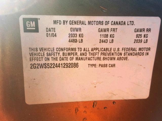 2G2WS522441292086 - 2004 PONTIAC GRAND PRIX GRAY photo 10