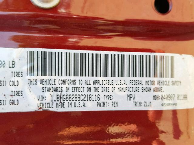 1J8HG68288C218116 - 2008 JEEP COMMANDER 勃艮第红 照片 10