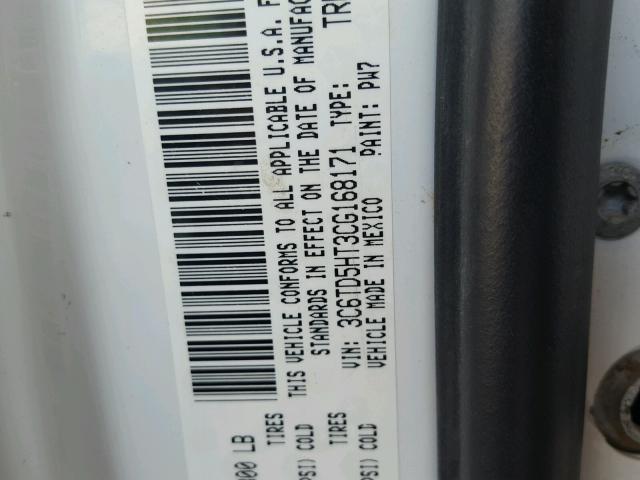 3C6TD5HT3CG168171 - 2012 DODGE RAM 2500 S თეთრი ფოტო 10