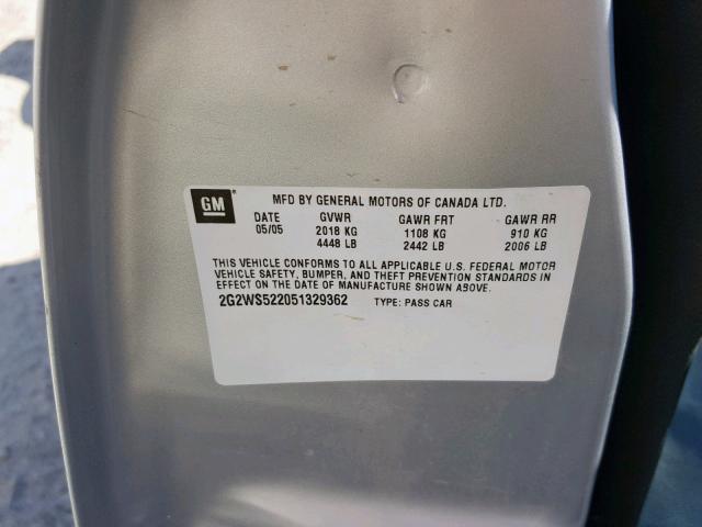 2G2WS522051329362 - 2005 PONTIAC GRAND PRIX SILVER photo 10