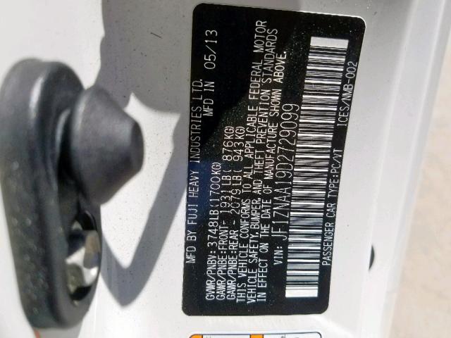 JF1ZNAA19D2729099 - 2013 TOYOTA SCION FR-S WHITE photo 10