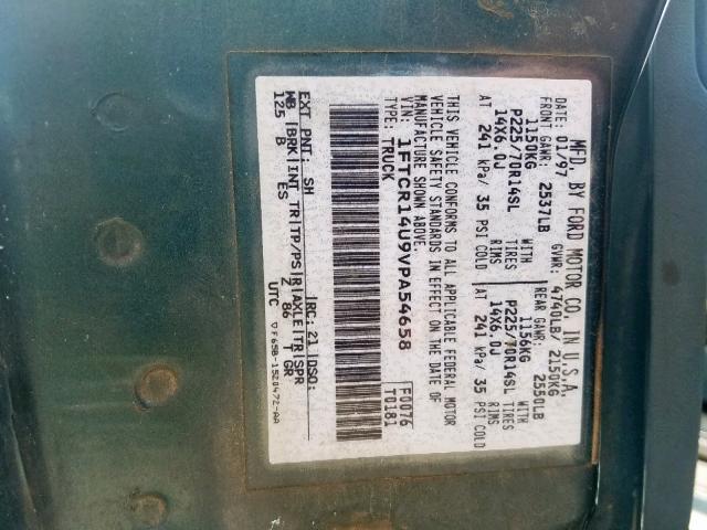 1FTCR14U9VPA54658 - 1997 FORD RANGER SUP GREEN photo 10