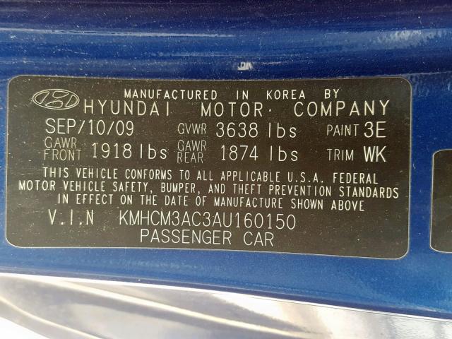 KMHCM3AC3AU160150 - 2010 HYUNDAI ACCENT BLU BLUE photo 10