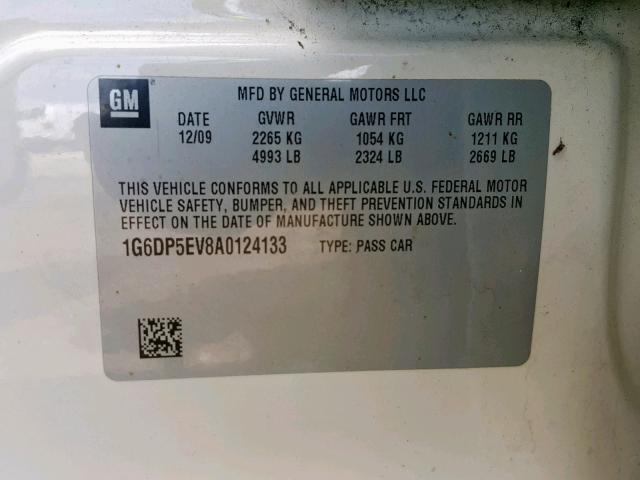 1G6DP5EV8A0124133 - 2010 CADILLAC CTS PREMIU WHITE photo 10