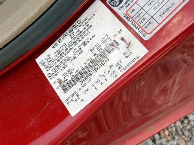 3FAHP08118R246763 - 2008 FORD FUSION SEL RED photo 10