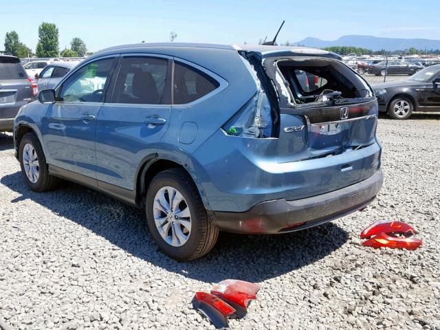 2HKRM4H76EH611374 - 2014 HONDA CR-V EXL BLUE photo 3