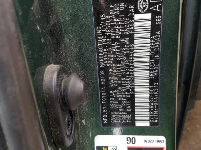 2T1BPRHE0FC355046 - 2015 TOYOTA COROLLA EC 绿色 照片 10