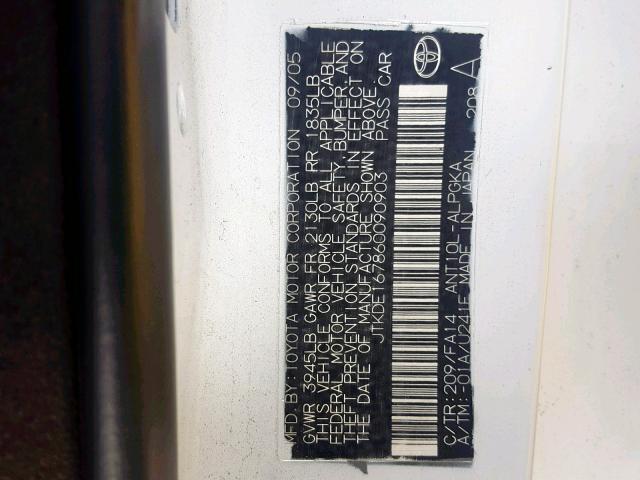 JTKDE167860090903 - 2006 TOYOTA SCION TC თეთრი ფოტო 10