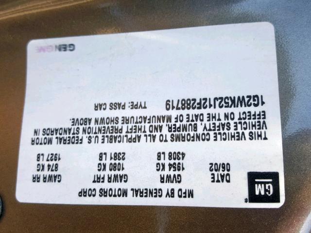 1G2WK52J12F288719 - 2002 PONTIAC GRAND PRIX Ոսկեգույն լուսանկար 10
