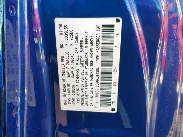 1HGCS12848A011204 - 2008 HONDA ACCORD EXL BLUE photo 10