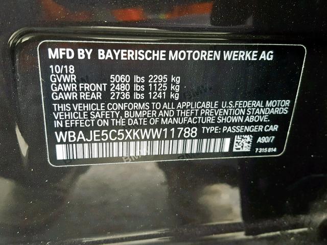 WBAJE5C5XKWW11788 - 2019 BMW 540 I CHARCOAL photo 10