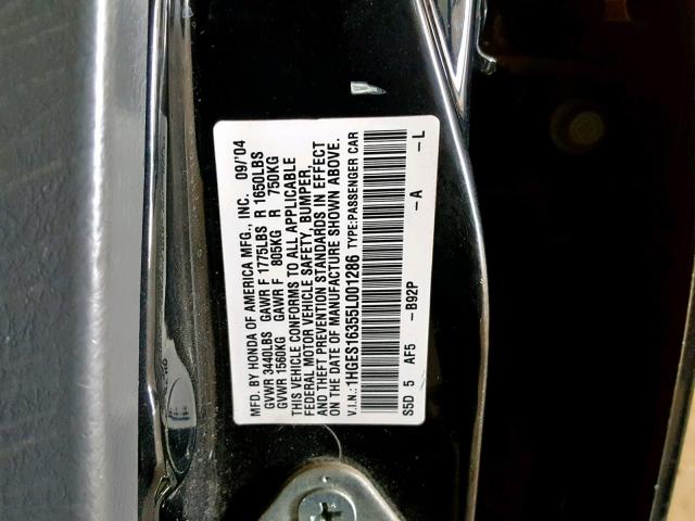 1HGES16355L001286 - 2005 HONDA CIVIC DX V BLACK photo 10