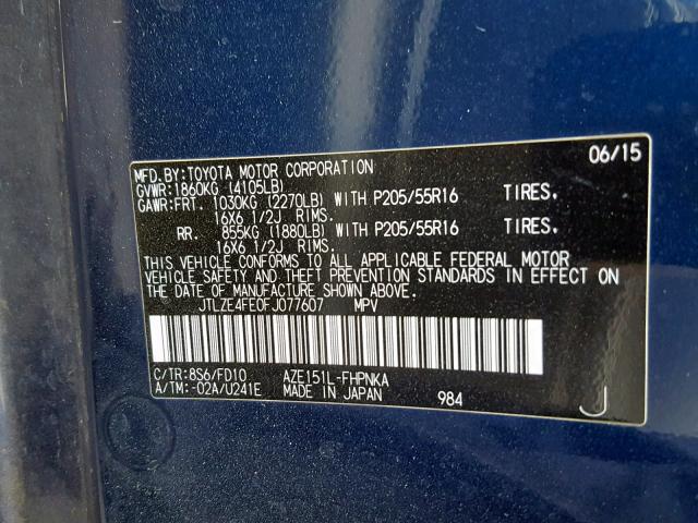 JTLZE4FE0FJ077607 - 2015 TOYOTA SCION XB BLUE photo 10