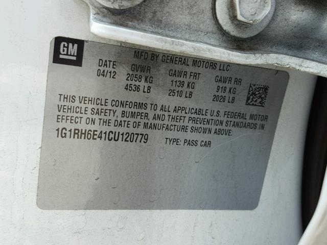 1G1RH6E41CU120779 - 2012 CHEVROLET VOLT WHITE photo 10