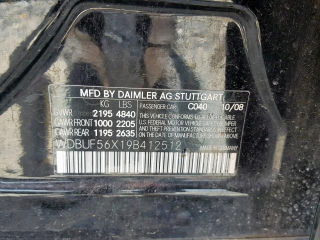 WDBUF56X19B412512 - 2009 MERCEDES-BENZ E 350 BLACK photo 10