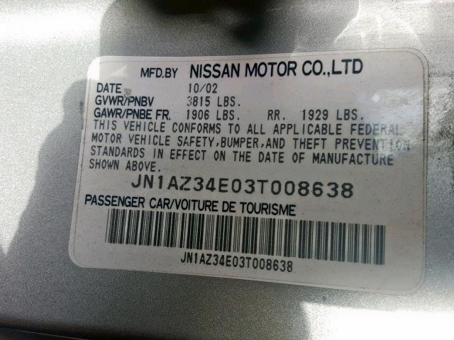 JN1AZ34E03T008638 - 2003 NISSAN 350Z COUPE SILVER photo 10