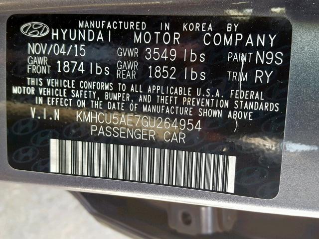 KMHCU5AE7GU264954 - 2016 HYUNDAI ACCENT SPO GRAY photo 10