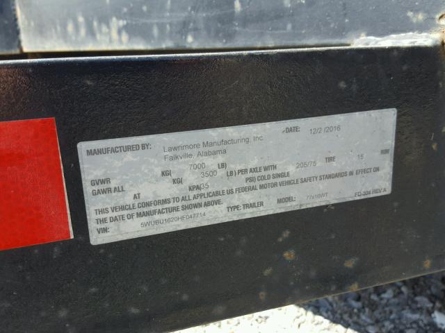 5WUBU1620HF047714 - 2017 UTILITY TRAILER BLACK photo 10