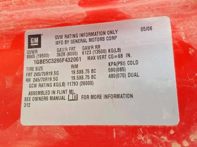 1GBE5C3286F432061 - 2006 CHEVROLET C5500 C5C0 RED photo 10