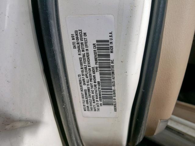 4S3BH665427614308 - 2002 SUBARU LEGACY OUT WHITE photo 10