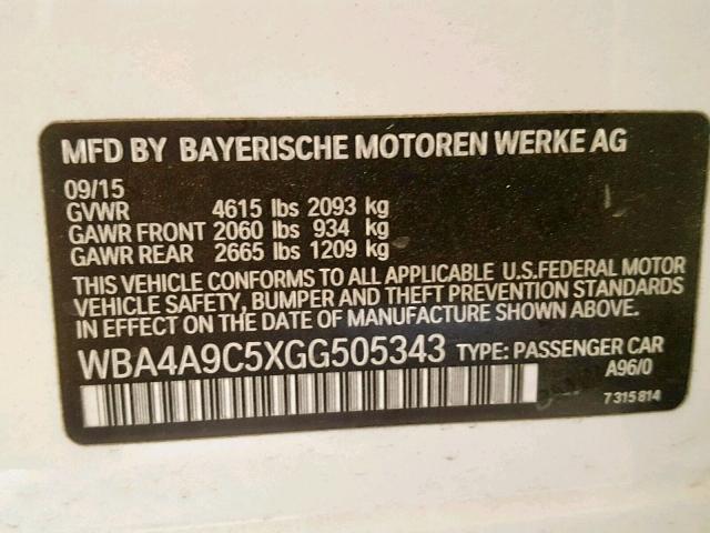 WBA4A9C5XGG505343 - 2016 BMW 428 I WHITE photo 10