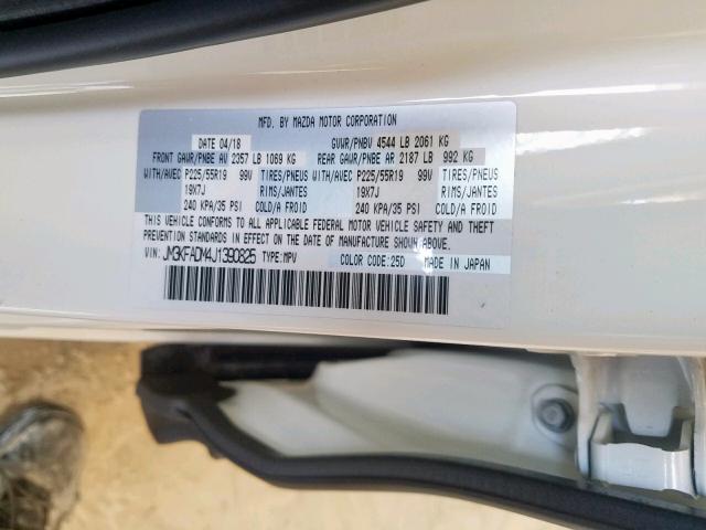 JM3KFADM4J1390825 - 2018 MAZDA CX-5 GRAND WHITE photo 10