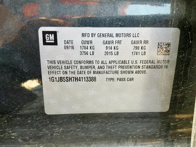 1G1JB5SH7H4113388 - 2017 CHEVROLET SONIC LS GREEN photo 10