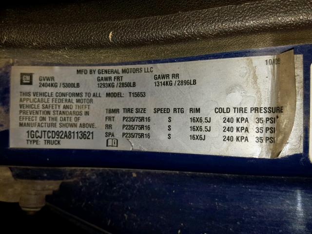 1GCJTCD92A8113621 - 2010 CHEVROLET COLORADO L BLUE photo 10