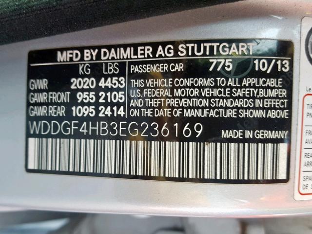 WDDGF4HB3EG236169 - 2014 MERCEDES-BENZ C 250 SILVER photo 10