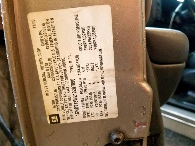 1GNDT13W212207890 - 2001 CHEVROLET BLAZER SILVER photo 10