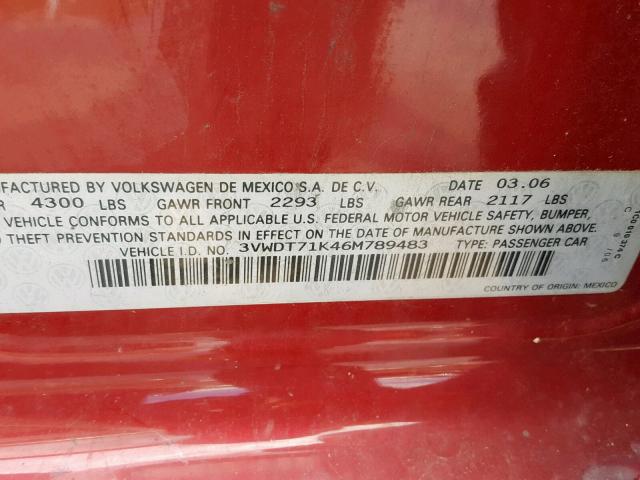 3VWDT71K46M789483 - 2006 VOLKSWAGEN JETTA TDI RED photo 10