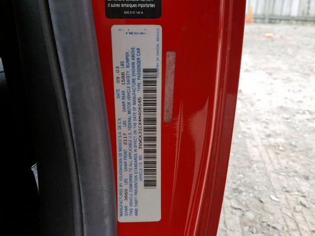 3VWCK31CX4M406045 - 2004 VOLKSWAGEN NEW BEETLE წითელი ფოტო 10