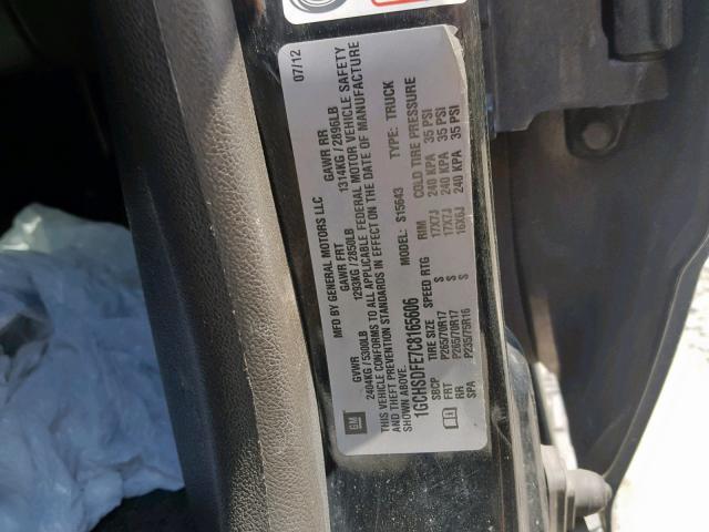 1GCHSDFE7C8165606 - 2012 CHEVROLET COLORADO L BLACK photo 10