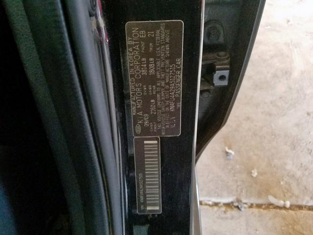 KNAFU4A29A5127515 - 2010 KIA FORTE EX BLACK photo 10