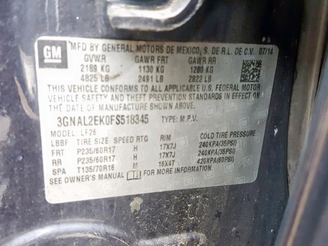 3GNAL2EK0FS518345 - 2015 CHEVROLET CAPTIVA LS 蓝色 照片 10