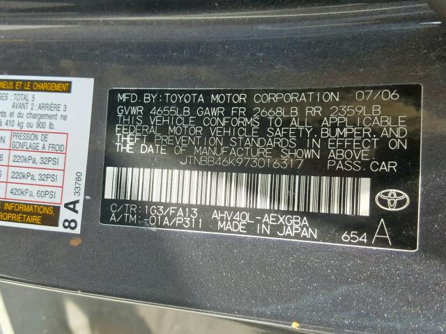 JTNBB46K973016317 - 2007 TOYOTA CAMRY NEW GRAY photo 10