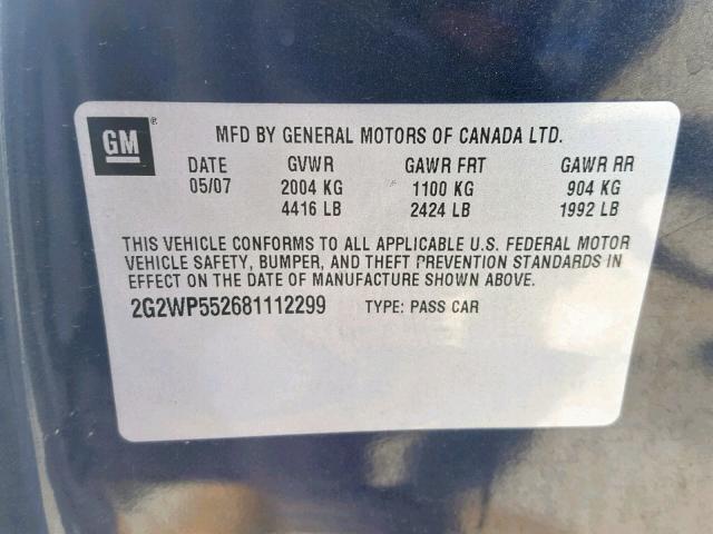 2G2WP552681112299 - 2008 PONTIAC GRAND PRIX GRAY photo 10